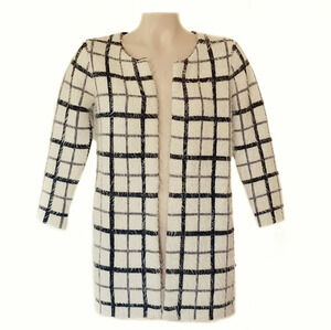 Eyelash Open Cardigan Sweater Windowpane Plaid Comfy Jacket Teddy Indie Sleeze